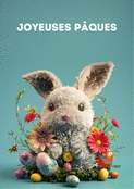 Lapin adorable et fleurs &eacute;clatantes pour P&acirc;ques